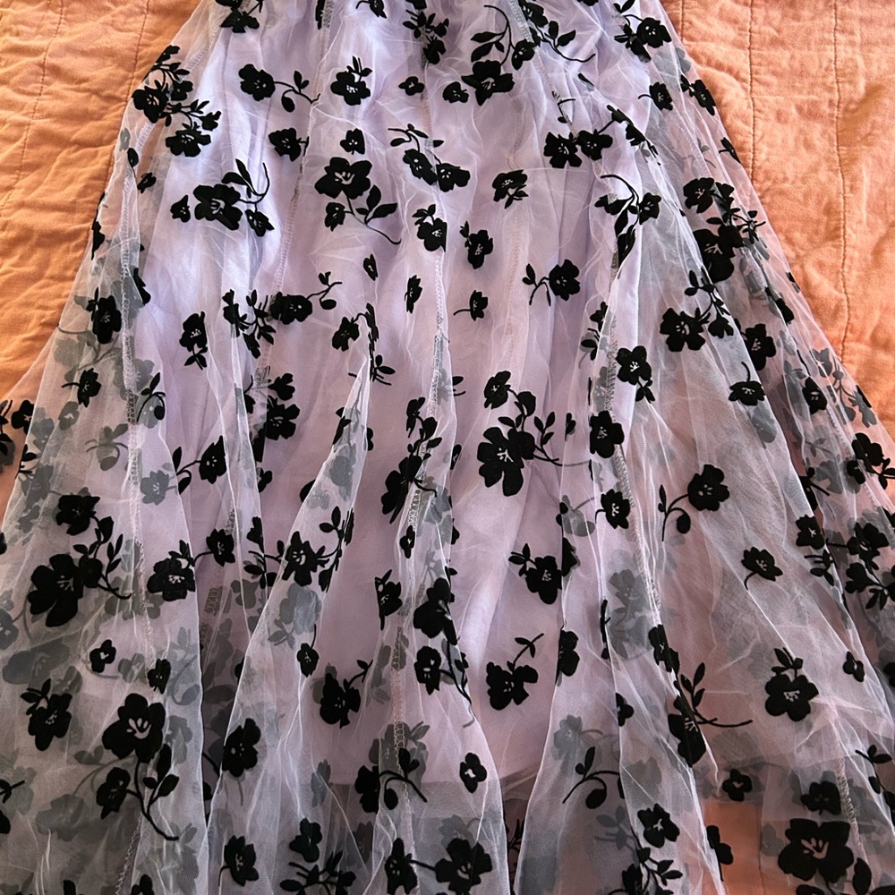 Floral Mesh Skirt in Black and White